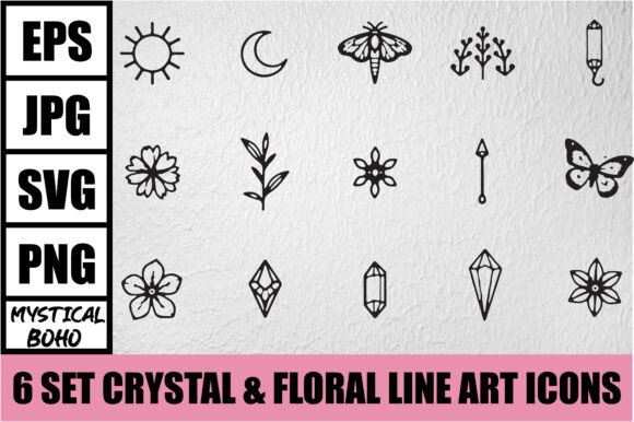 Download Mystical Boho Crystal Line Art Bundle - Mystical Collection