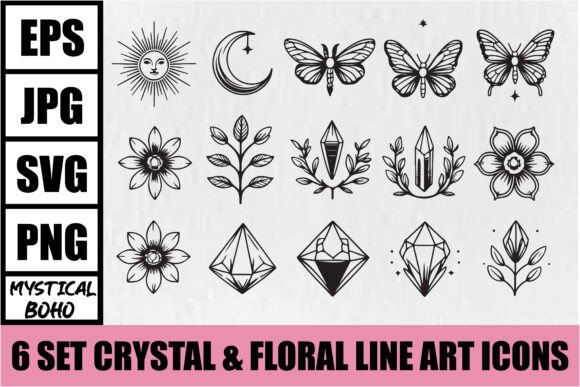 Download Mystical Boho Crystal Line Art Set - Mystical Collection