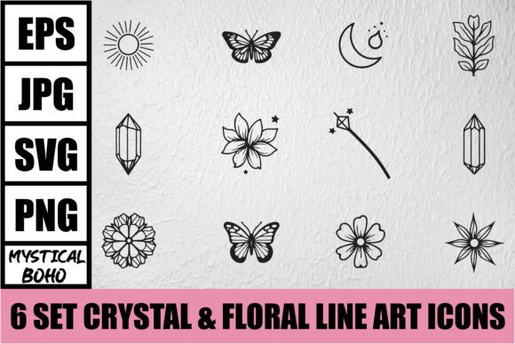 Download Mystical Boho Crystal Line Art Bundle - Mystical Collection