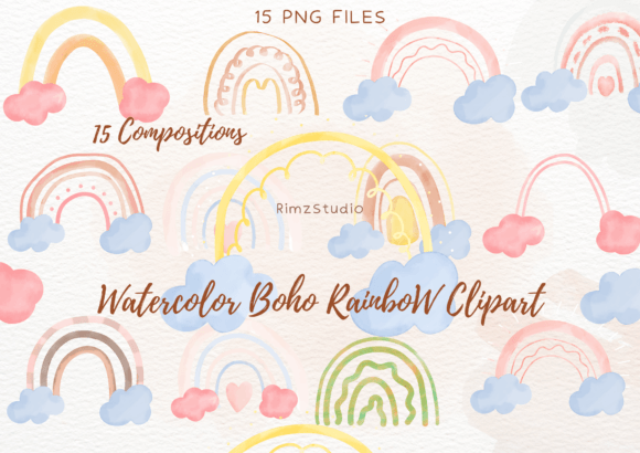 Download Watercolor Rainbow BOHO Clipart Png Set - Watercolor rainbow Collection