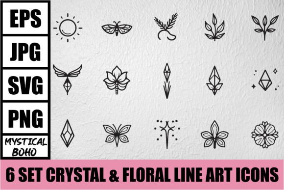 Download Mystical Boho Crystal Line Art Bundle - Mystical Collection